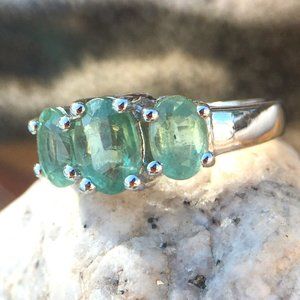 Natural Green Kyanite Trilogy Ring .925 Sterling Silver Genuine Gemstones